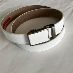 Nextbelt Go In Winner White ratchet belt leather aluminum silver tone buckle 45”